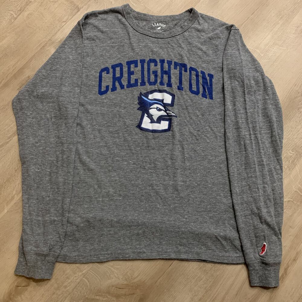League Creighton University Bluejays Long Sleeve T-Shirt Mens Medium M Gray Blue